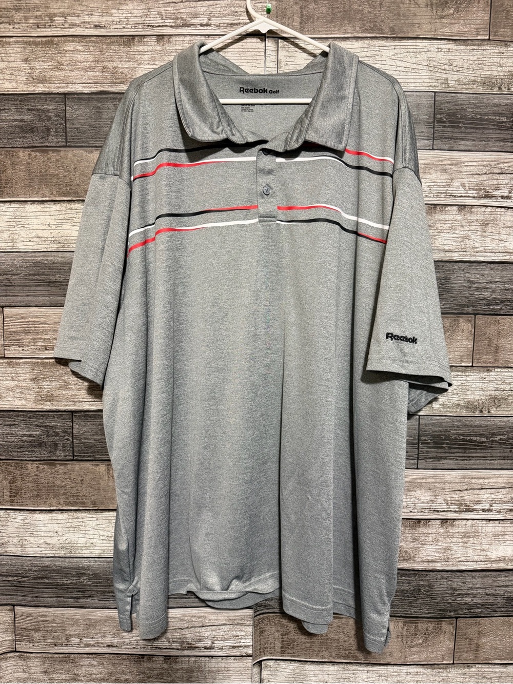 Reebok Golf Polo Shirt Men’s Size 6XL Gray Striped Performance - Picture 3 of 6